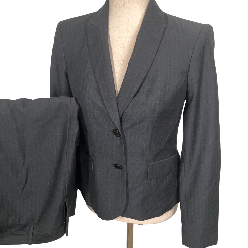 Calvin Klein Skirt Suit Womens 2 Charcoal Pinstripe Timeless Neutral 2 Button